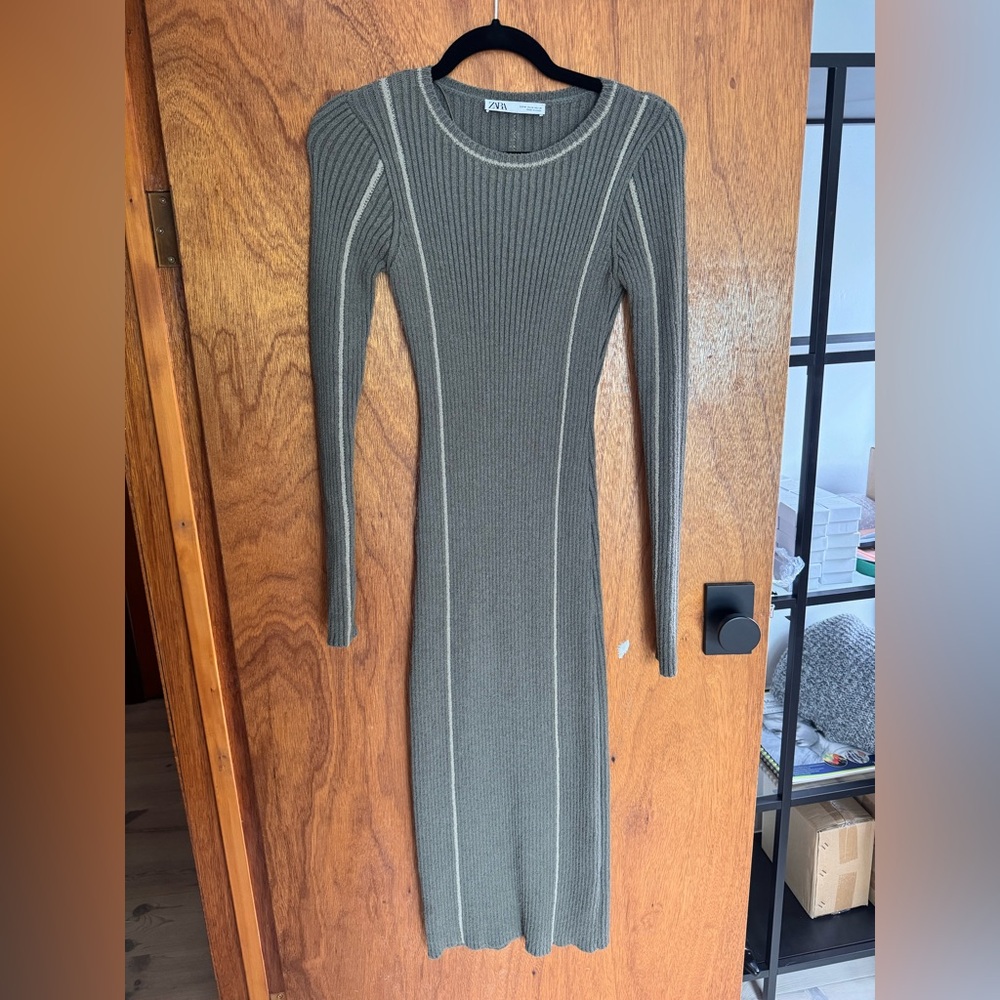 Zara Dark Green Long Sleeve Knit Dress
